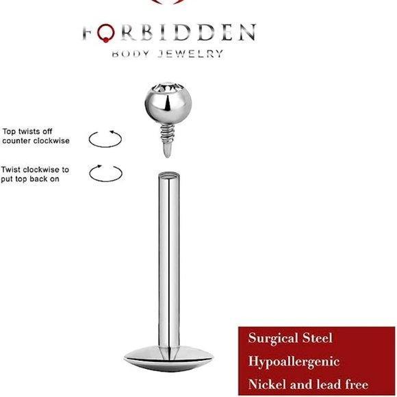 CZ 6mm 16g 316L Surgical Steel Labret Stud for Ear Helix Tragus Lip Piercing - Picture 2 of 10